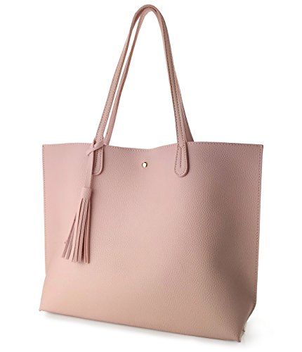 Image of Minimalist Clean Cut Pebbled Faux Leather Tote Womens Shoulder Handbag