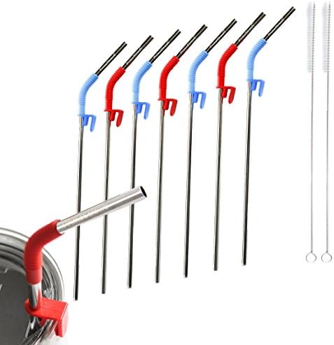 Stainless Steel Metal Straws for YETI, RTIC and OZARK Tumblers Cups fit 30 oz & 20 oz. Multicolor Silicone Clips (7-Pack). Premium Dishwasher Safe, Extra Long, Ergonomically Bent - by PrimeStraws