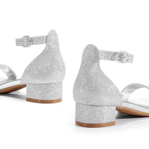 Image of K KomForme Girls Sandals Low Heels Dress Pump Ankle Strap Open Toe Wedding Party Shoes(Toddler /Little Kids /Big Kids)