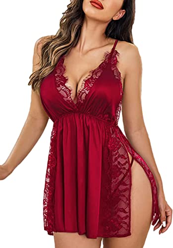 Image of FIMS - Fashion is my style Women's Satin Above The Knee Babydoll Lingerie Set Regular Nightgown