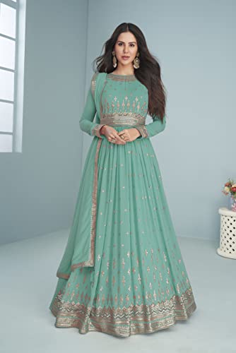 Image of ZUVAANYA Ready To Wear Indian /Pakistani Party Wear Women's Embroidery Faux Georgette Anarkali Floral Gown For Women