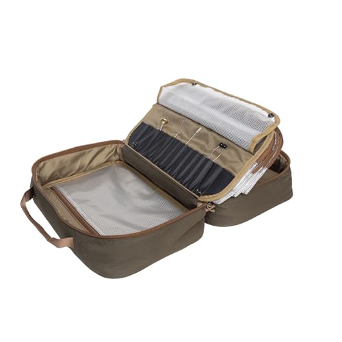 Raprance Professional Fly Tying Travel Case, 4 Clear Pockets and Padded Tool Storage Caddy Hold Fly Tying Vise,Tool Kit,Materials (Brown Olive)
