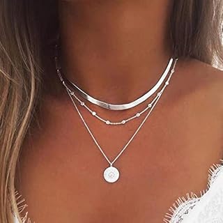 Yean Layered Necklaces Chain Silver Coin Pendant Necklace Boho Bead Jewelry for Women and Girls