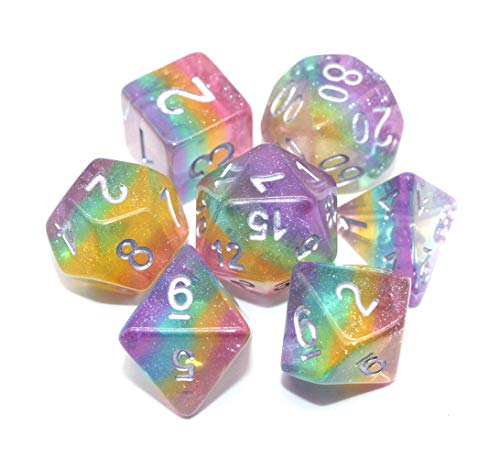 HD Dice DND Dice Set Glitter Rainbow Dice Fit Dungeons and Dragons D&D RPG Role Playing Game Pathfinder MTG Table Game Transparent Polyhedral Dice Set (Sparkly Rainbow) - Thumbnail 3