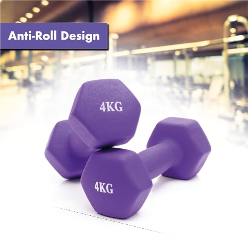 Bestfor Pair of 4kg Hex Anti Roll Non Slip Neoprene Dumbbell Weights, view 5