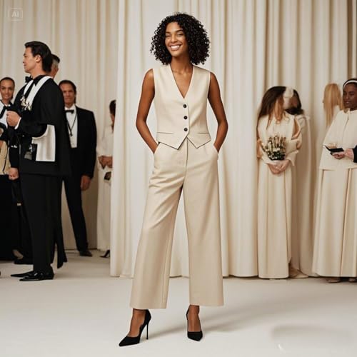 Vest Pants Suits for Women Dressy 2 Piece Business Casual Outfits Button Down Vest Tops3