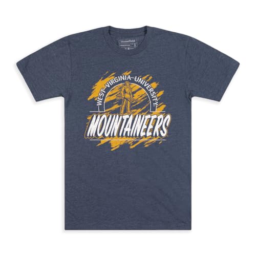 Homefield West Virginia Mountaineers Officially-Licensed College T-Shirt - Premium Soft 90s Scribble Retro Helmet Tee, Size Medium Navy