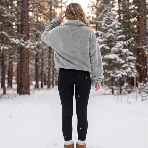 Womens Sherpa Half Zip Sweatshirts Fleece Loose Fit Fuzzy Cropped Pullover - image 9