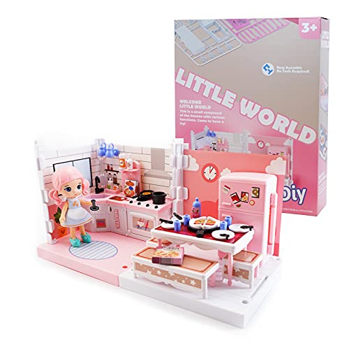 DIY Miniature Dollhouse Kit, Uorker Toys for 3 Year Old Girls Doll House 4-5 Year Old Toys for Girls Dollhouse Kit Furniture and Dolls Girls Toys Gift for 3 Year Old Girl