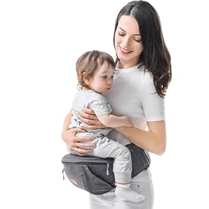 SUNVENO Baby Carrier, Ergonomic Baby Hip Seat Waist Stool CPC-Certified Infant Carrier, Adjustable Waistband & Various Pockets for Newborns, Infants, Babies, All Seasons Carrier, Grey