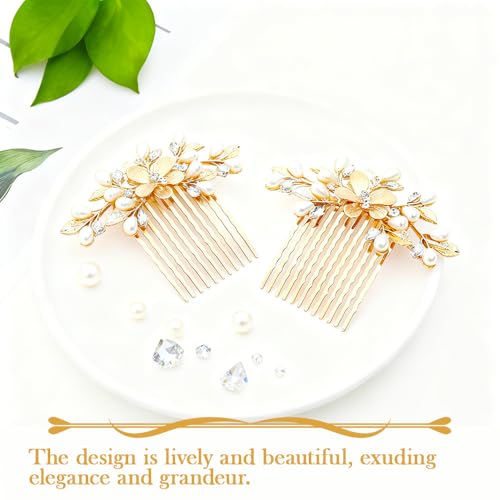 Peine para cabello nupcial estilo flor perla dorado miniatura 7