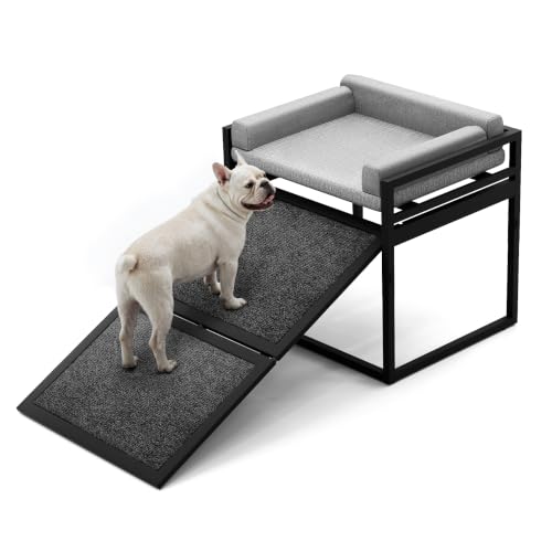 Clioran Non Slip Dog Ramp with Seat Extra Wide Seat Doggie Mate Stairs Grey