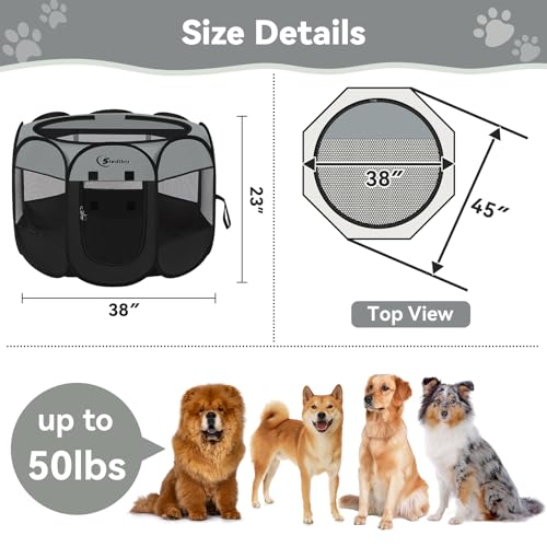 Image of Siedihit Dark Grey Puppy Playpen for Large Dog Cat, Dogs Tent Crates Cage Indoor /Outdoor, Portable Pop Up Dog Kennel with Carrying Bag for Rabbits, (Dark Grey, Large)