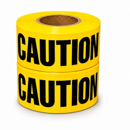 Image of ATERET Premium Yellow Caution Tape 2-Pack 3 inch x 1000 feet, Hazard Safety Tape, Construction Tape for Danger /Hazardous Area, Ideal Use for Halloween Decorations, Party, Work-Site
