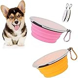 【Ahorro de espacio】 El diseño plegable de la hebilla permite sujetarla a la correa y la mochila de un perro. Eso ahorra mucho espacio. Sus ganchos son muy útiles.Cada cuenco también está provisto de una tapa, que es muy fácil de guardar y no se cae fácilmente.