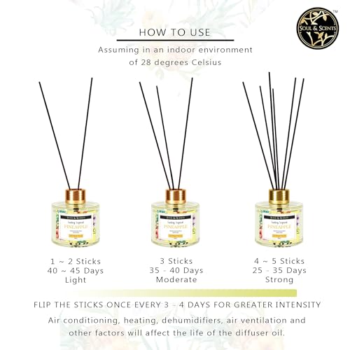 Image of Soul & Scents Pineapple Reed Diffuser Set - 120ml with Free 6 Fiber Reed Sticks Each | Toxin Free & Stress Relief | Long Lasting | Smoke Less Room Freshener for Home, Bedroom & Office | Pack of 2