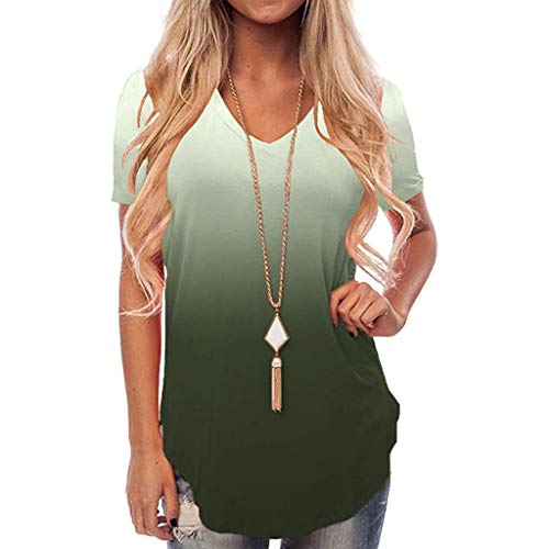 Pottseth Tee Shirts for Women Loose Fit Letter Print Crop Tops Summer Short Sleeve T-Shirt Green