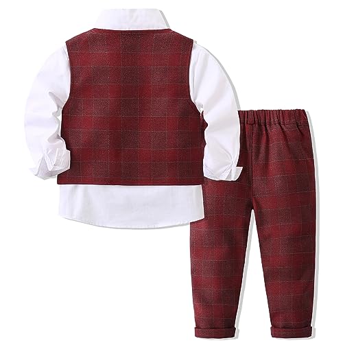 Image of Kimocat Boys 3Pcs Clothing Sets Elegant Long Sleeve Shirts + Vest with Flower+Pants Party Suit