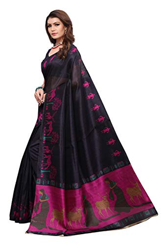 Image of AKHILAM Women's Bhagalpuri Silk Saree With Unstitched Blouse