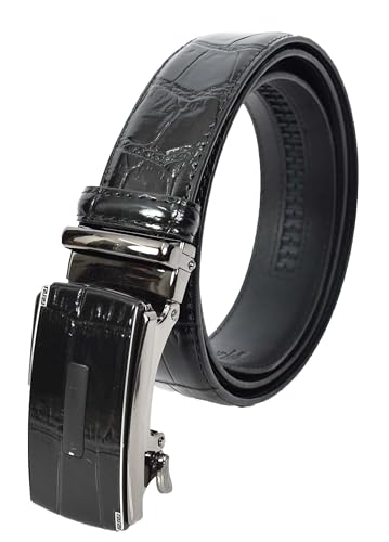 Real Leather Mens Adjustable Ratchet Buckle Belt For Dress Suits Pants Every Day Wear Whistler, Black, Length 92 cm, 30