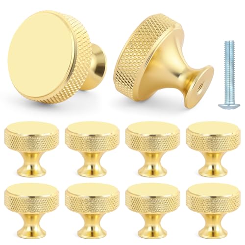 OSDUE 10Piezas Pomo para Armario Redondo,30.5mm Perillas de Gabinete Aluminio Pomos Dorados Muebles Pomos Tiradores Tirador Cajón Puerta con Tornillos para Cajones Armarios Cocina Dormitorio Aparador