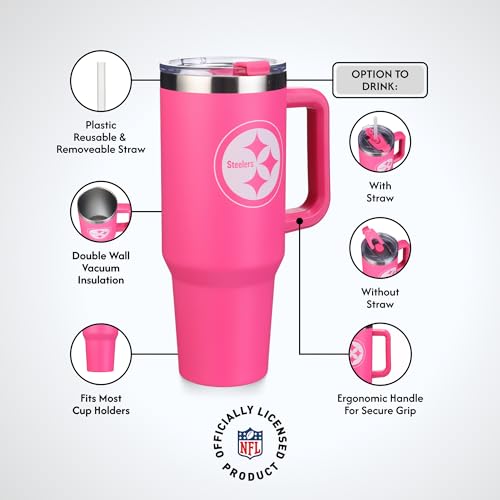 Image of The Memory Company Officially Licensed NFL - Pittsburgh Steelers 40oz Pink Game Day Tumbler with Team Logo