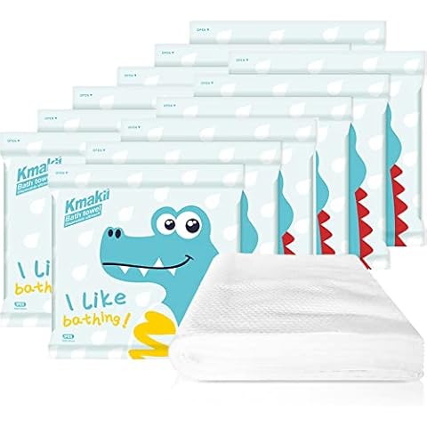 KMAKII Disposable Bath Towels Camping Towel Gym Towel Soft Thick and Absorbent Shower Towels for Travel, Hotel, Spa, and Business Trip, White, Large Size 55 x 28 inch, Individually Packed, 12 Count Cover