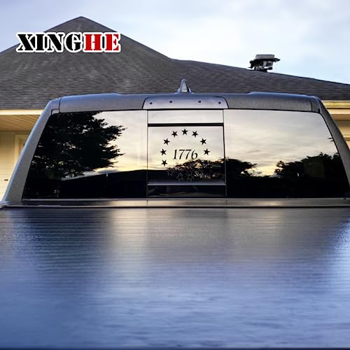 Image of Xinghe 1776 July 4th Independence Day USA Rear Middle Window American Truck Decal - Matte Black Vinyl