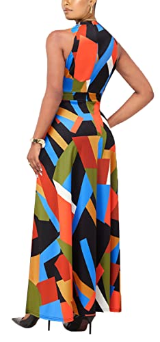 Halter Dresses For Women Floral Print Sleeveless Halter Loose Casual Party Maxi Dress With Belt X-Large #TOP1