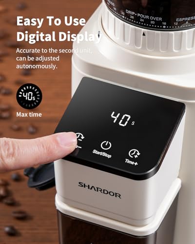 Image of SHARDOR Professional Conical Burr Coffee Grinder, Coffee Bean Grinder with 48 Grind Settings for Espresso, Drip & French Press, Upgraded Anti-Static Technology, Precision Timer, White