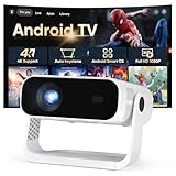2026 New Smart Projector Built-in Apps, Android 14, Native 1080P 4K Supported WiFi 6 Bluetooth 5.2, 30000 Lumens, Low Fan Noise (<30dB), Home Cinema Projector for iOS/Switch /PS5