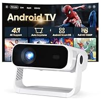 2026 New Smart Projector Built-in Apps, Android 14, Native 1080P 4K Supported WiFi 6 Bluetooth 5.2, 30000 Lumens, Low Fan Noise (<30dB), Home Cinema Projector for iOS/Switch /PS5White-Black