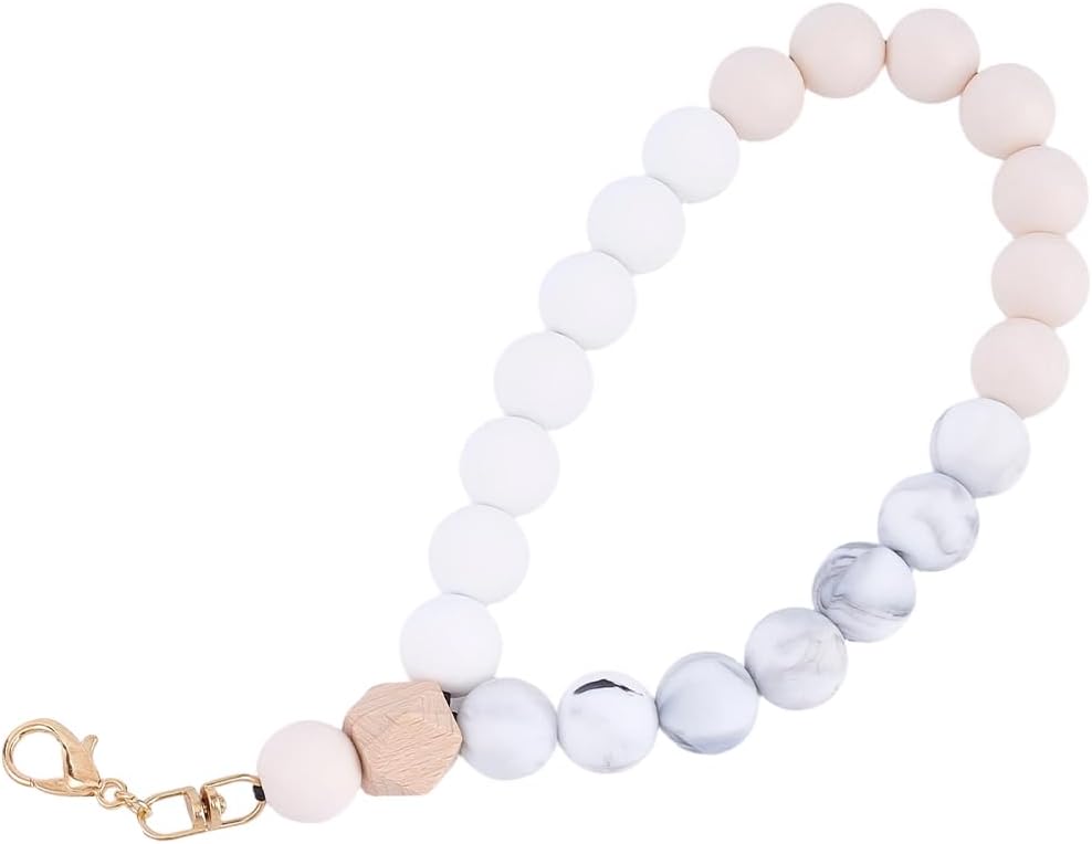 Silicone Beaded Phone Strap Hands Free Cellphone Lanyard Elastic Wristlet Bracelet Bead Charm Wrist Straps with Alloy Lobster Claw Clasps for Women Bags Key Chain Camera Accessories