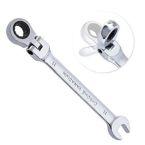 Image of B4B BANG 4 BUCK 11mm Ratcheting Combination Wrench Metric, Flex Head Ratcheting Wrench Spanner with 12-Point Design, 72-Tooth Ratchet, Chrome Vanadium Steel