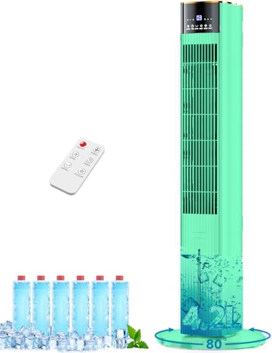 Image of HIFRESH 107CM Tower Fan w /Cooling, Memory & Aroma Function, Remote & Touch Screen, 4 Modes & 3 Speeds,15H Timer, 4.2L Dual Tanks, 6 Ice Pack, 20Ft Air Throw,Low Power Consumption Tower Fans-green