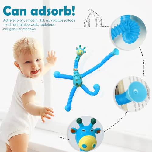 4 Pcs Led Telescopic Suction Cup Giraffe Toy, Giraffe Telescopic Tube, Unique Cute Animal Design Stretchy Suction Cup Toy, Decompress Educational Sensory Toys (Multicolour-Led) #TOP3