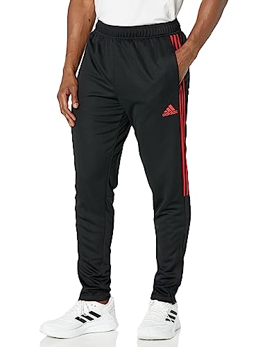 Adidas Men's Aeroready Sereno Slim Tapered-Cut 3-Stripes Pants, Black/Scarlet, Large Tall #TOP2