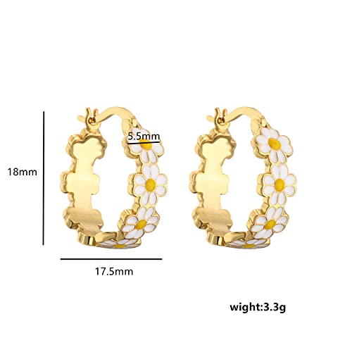 Daisy Flower Small Hoop Earrings for Women Teen Girls Dainty Enamel Lucky Flowers Huggie Hoops Hypoallergenic Fashion Jewelry Gifts Daughter Her Birthday 18mm3