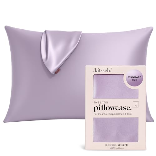 Kitsch Funda de Almohada de Satén con Cremallera para Cabello y Piel, Más Suave Que Seda, Funda Suave, Lavable a Máquina, Sin Arrugas, Funda Fresca de Satén - Queen/Estándar (19x26) - Lavanda