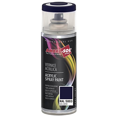 AMBRO SOL   Pintura acrílica en spray, color Azul Zafiro, RAL 5003, resultado profesional en múltiples superficies, exteriores e interiores, 400 ml