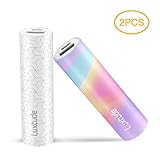 Luxtude myColors Portable Charger, 2 Pack 3350mAh Mini Power Bank, Lipstick Size Ultra Compact Portable Phone Charger, Small and Stylish External Battery Pack for iPhone, Samsung Galaxy and More