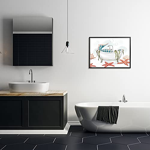 Image of Stupell Industries 'Seahorse Resting Nautical Bath Tub Starfish Bubbles', Framed Giclee Art, Black, 30 x 24 Inches, Easy to Hang and Sturdy, Made in USA, by Ziwei Li
