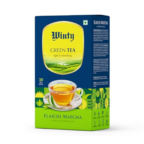Image of Winty Elaichi Matcha Green Tea, Herbal Antioxidant with Cardamom, Clove & Cinnamon, Supports Immunity, Digestion, Metabolism, Gut Health & Weight Management, Refreshing & Sugar-Free Brew 30 Bags