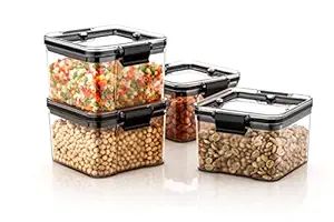 Store and Lock Air Tight Square Shape Kitchen Storage Container,Leak Proof Locking Lid,Fridge Cereal Dispenser,Food Storage container (4) (plastic, pack of 1)
