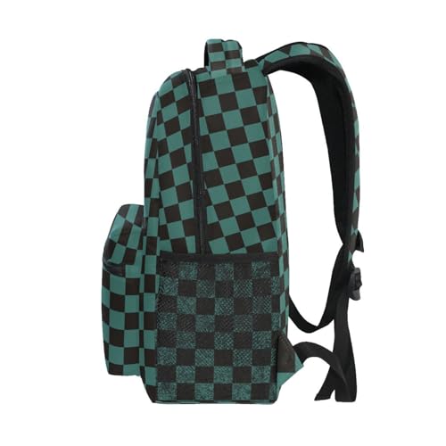 Backpack for Girls Boys, Teenager Bookbag College Rucksack Travel Daypack School Bag Kids Backpack Teal Black Checkered2