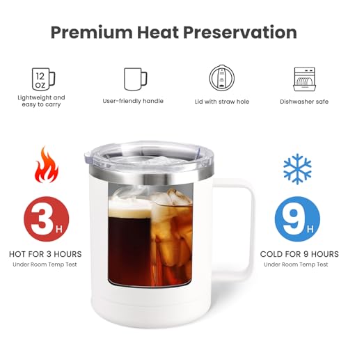 Image of MEWAY 12oz /1Pack Double Wall Vacuum Insulated Travel Mug with Handle, Stainless Steel Tumbler with Lid, Durable Powder Coated Insulated Coffee Cup for Cold & Hot Drinks (White, 1)
