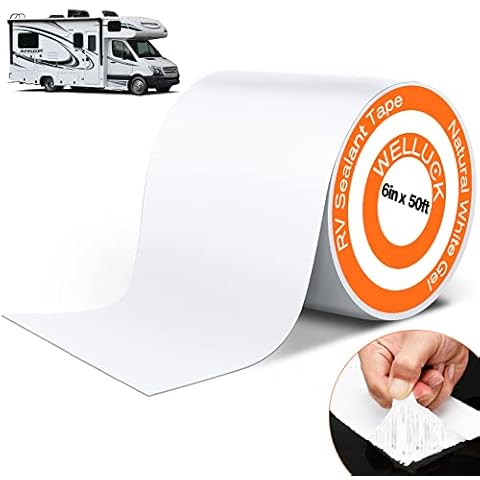 WELLUCK RV Roof Tape Sealant Roofing Tape, 6 Inch X 50 Foot Natural White RV Tape for Roof Repair Camper Trailer Boat Sealing Leak Repair, UV & Waterproof Cover