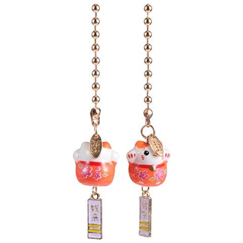Wakauto Lucky Cat Car Charms Ceramic Maneki Neko Rear View Mirror Feng Shui Pendant Kawaii Car Mirror Ornament Accessories Hanging for Women and Men (Orange) Cover