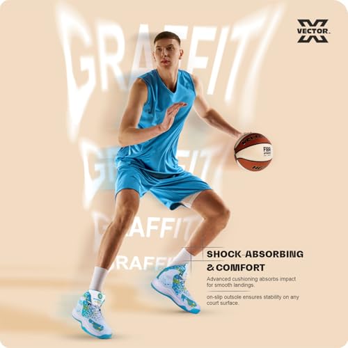Image of Vector X Graffiti 3D Texture TPU Fusing|Eva Phylon Rubber Sole Stylish & Comfortable High Ankle Court Shoe Best for Squash Table Tennis Volleyball Indoor & Outdoor Sports Lace Up Sneakers for Men