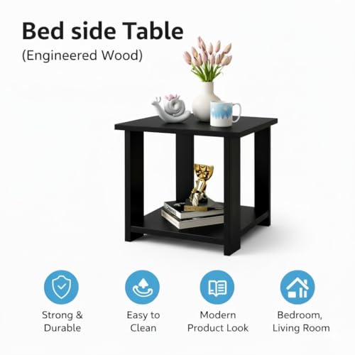 Image of SPYDER CRAFT Exotic Wood Bedside Table for Bedroom|Wooden Modern Side Tables for Bedroom|Side Table for Bed Room|Corner Table for Bed Room (Finish Color -Black, DIY(Do-It-Yourself))